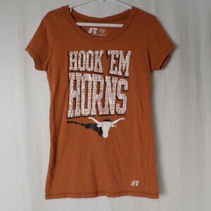 Russell Short Sleeve Orange Hook Em Horns College Football Tee Womens Sz Medium